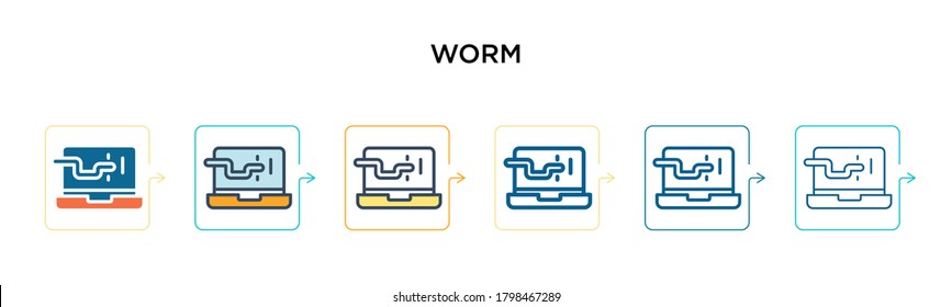 Worm vector icon in 6 different modern styles. Black, two colored worm icons designed in filled, outline, line and stroke style. Vector illustration can be used for web, mobile, ui