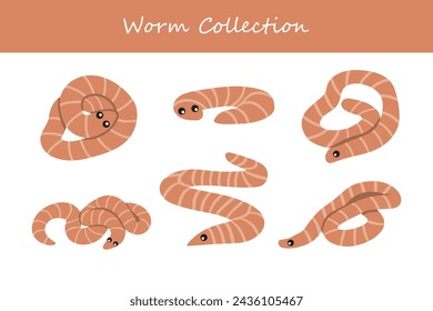 worm vector illustration set. Cute worm isolated on white background.