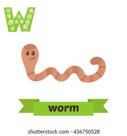 Worm. W letter. Cute children animal alphabet in vector. Funny cartoon animals. Vector illustration
