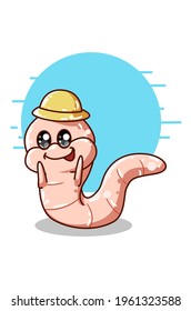 Worm wearing hat illustration hand drawing vector