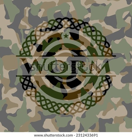 Worm written on a camo texture. Vector Illustration. Detailed. 