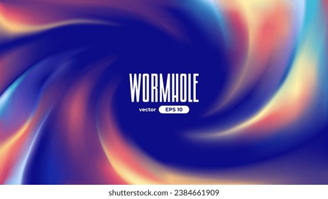 Wormhole background. Vector illustration eps10. Spiral hyperspace tunnel. Space portal for time traveling. Speed effect. Sky with clouds. Black hole vortex. Bright colors. Blue and red. Warp jump.