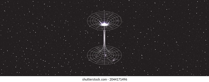 Wormhole Funnel On Universe Background. Black Hole, Singularity. Line Vector Illustration, EPS 10
