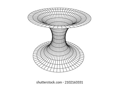 Wormhole geometric grid wireframe tunnel flat style design vector illustration. Abstract futuristic time travel wormhole tunnel science 3d surface concept grid.