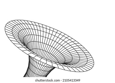 Wormhole geometric grid wireframe tunnel flat style design vector illustration. Abstract futuristic time travel wormhole tunnel science 3d surface concept grid.