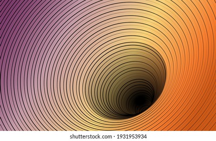 Ilusión óptica de hueco, gradiente de color geométrico dibujado a mano en banner. Resumen Túnel Hipnótico de Agujero de Gusano, plantilla Twisted Resumen. Vector Ilusión agujero negro 3D Fondo de arte óptico 