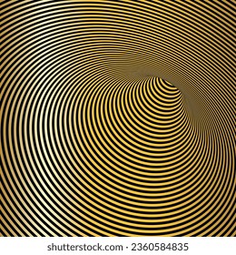 Wormhole Optical Illusion. Geometric Black and golden luxury Hypnotic Tunnel. Vector illustration