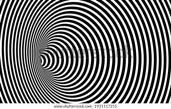 Wormhole Optical Illusion, Geometric Black\
and White Abstract Hypnotic Worm Hole Tunnel, Abstract Twisted\
Vector Illusion 3D Optical Art background\
