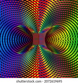 Wormhole Optical Illusion iridescent, Double Worm Hole colorful spectrum gradient, Abstract Hypnotic psychedelic tunnel space. Multicolors Twisted Vector Illusion 3D Optical Art background 
