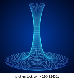 Wormhole tunnel mesh objects. Network wireframe low poly mesh vector illustration