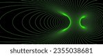 Wormhole wireframe structure. Neon geometric outline grid tunnel backdrop. 3D funnel or vortex texture. Green abstract energy lines on dark background. Vector illustration wallpaper. 