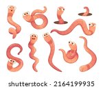 Worms. Cartoon insects in action poses bugs mascot with funny faces creeping crawlers exact vector illustrations