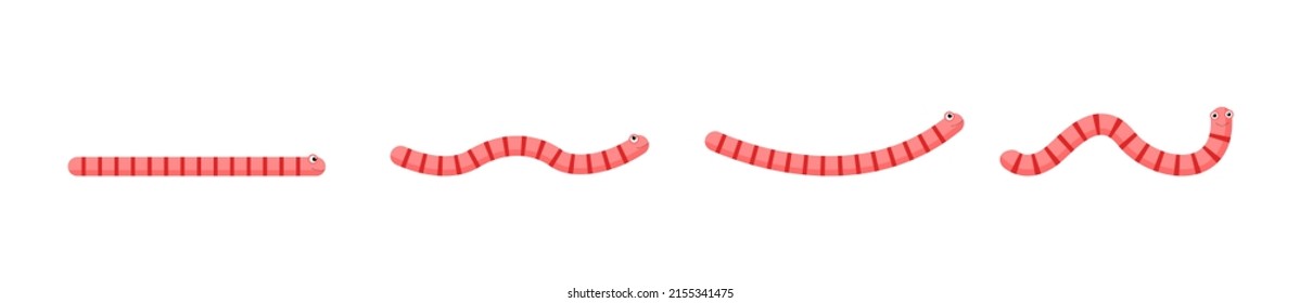 Worms Zeichensatz. Cartoon Regenwürmer Sammlung. Kleine Schlangen einzeln auf weißem Hintergrund. Vektorgrafik.