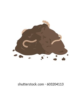 Los gusanos en el compost. Lombrices de tierra en un montón de tierra. Diseño plano de ilustración de vector.