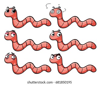 Worms with different facial expressions illustration