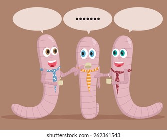 Worms Discuss About Business With A Cup Of Coffee