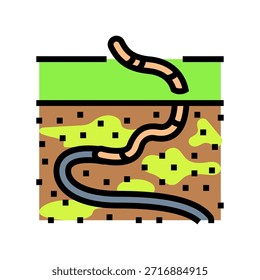 Gusanos que escapan del Vector tóxico del icono del color del suelo. Gusanos que escapan del signo tóxico del suelo. Ilustración aislada del símbolo