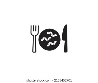 Worms food, meal-worm, future food, Chinese food, worms in plate simple icon vector illustration