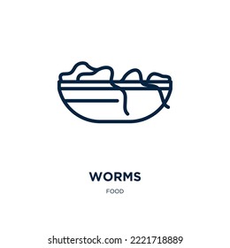 worms icon from food collection. Thin linear worms, worm, insect outline icon isolated on white background. Line vector worms sign, symbol for web and mobile