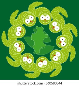 Worms on green background. Vector illustration