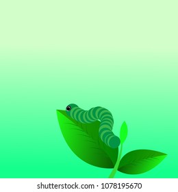 Worms on green leaves,Small Animals and Nature.