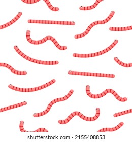Worms seamless pattern. Cartoon earthworms set. Cute child wallpaper with insect. Vector illustration.