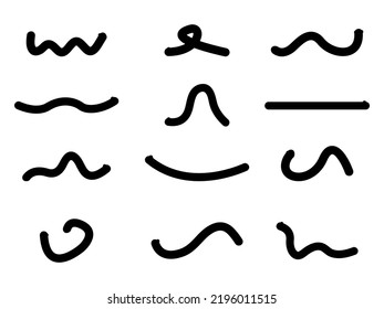 Conjunto de silueta de gusanos. Símbolo de serpiente. Colección de formas de gusano de tierra. Vector aislado en blanco.