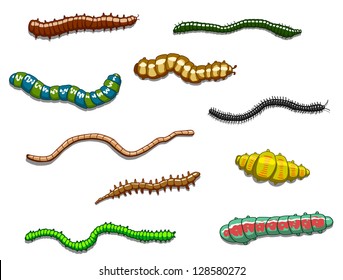 Worms, slugs and caterpillars set in cartoon style. Jpeg version also available in gallery