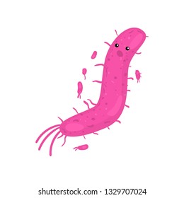 Worm-shaped pink bacterium or virus with many short legs closeup isolated on white background