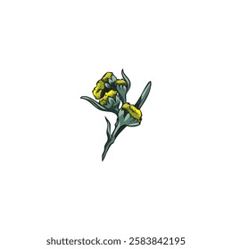 Wormwood blossom plant sketch vector icon. Hand drawn sagebrush twig with yellow flowers and leaves. Cosmetics and medical wild plant. Artemisia absinthium ayurveda essential oil herb isolated