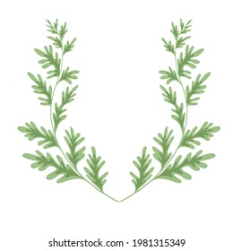 Wormwood herbaceous frame on a white background. Template with grass fields. Wreath with a branches of sagebrush. Vector natural card with Artemisia absinthium