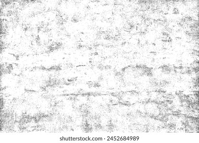 Worn black grunge texture. Dark grainy texture on white background. Dust overlay textured. Grain noise particles. Weathered effect. Torn graininess pattern. Vector illustration, EPS 10.