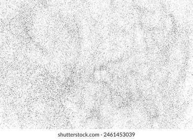 Worn black grunge texture. Dark distress grainy texture on white background. Dust overlay textured. Grain noise particles. Weathered effect. Torn graininess pattern. Vector illustration, EPS 10.