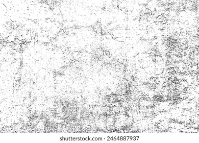 Worn black grunge texture. Dark grainy texture on white background. Dust overlay textured. Grain noise particles. Weathered effect. Torn graininess pattern. Vector illustration, EPS 10.