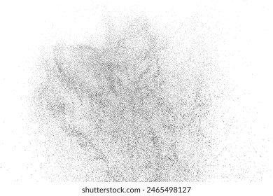 Textura gris desgastada. Textura granulada de la angustia oscura sobre fondo blanco. Superposición de polvo con textura. Partículas de ruido de grano. Efecto intemperizado. Patrón de granulado roto. Ilustración vectorial, EPS 10.