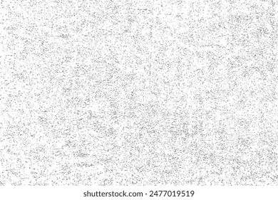 Worn black grunge texture. Dark grainy texture on white background. Dust overlay textured. Grain noise particles. Weathered effect. Torn graininess pattern. Vector illustration, EPS 10.