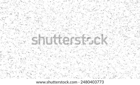 Worn black grunge texture. Dark grainy texture on white background. Dust overlay textured. Grain noise particles. Weathered effect. Torn graininess pattern. Vector illustration, EPS 10.
