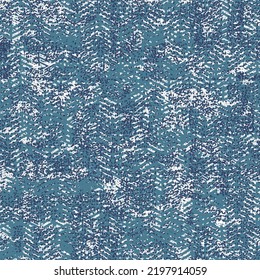 Worn blue rug. Distressed chevron texture. Grunge fabric background. Abstract vector. Seamless pattern.