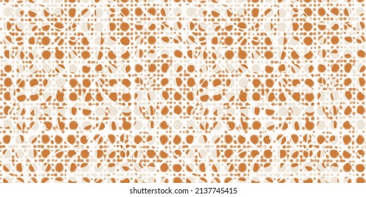 Worn  cane webbing illustration vector  wood texture surface , rattan geometric seamless pattern. svg