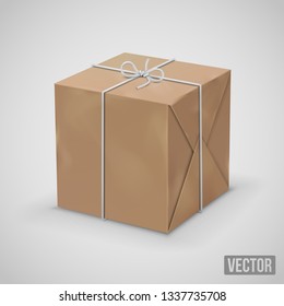 Worn cardboard boxes wrapped in paper. Vector illustration set