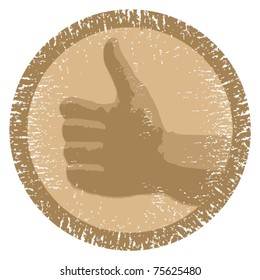 Worn circular sign with a picture of a hand
