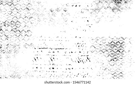 Worn down wallpaper pattern design. Broken plaster and grunge damask effect. Distressed overlay texture design. Vector illustration. Eps10.