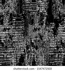 Worn down wallpaper pattern design. Broken plaster and grunge damask effect. Distressed overlay texture design. Vector illustration. Eps10.