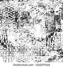 Worn down wallpaper pattern design. Broken plaster and grunge damask effect. Distressed overlay texture design. Vector illustration. Eps10.