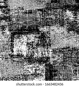 Worn down wallpaper pattern design. Broken plaster and grunge damask effect. Distressed overlay texture design. Vector illustration. Eps10.
