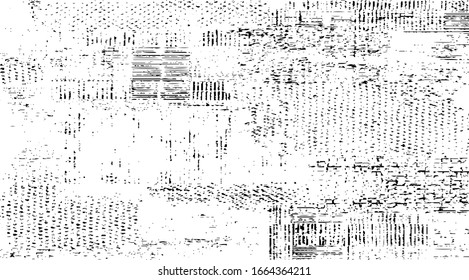 Worn down wallpaper pattern design. Broken plaster and grunge damask effect. Distressed overlay texture design. Vector illustration. Eps10.