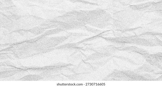 Superficie de papel blanco grunge desgastado con polvo crudo y dispersión de semitonos intensos. Una hoja en blanco triturada, pliegues dentados y grano desigual.