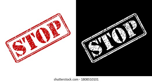 worn impression of a stamp with the word STOP isolated on a white background