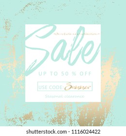 Worn Marble Gold and Pastel advertising background. Fashion artistic template for new collection sign board or sale banner design. Trendy chic and vintage old textures