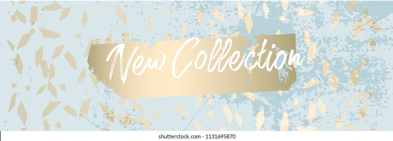 Worn Marble Gold and Pastel advertising background. Fashion artistic template for new collection sign board or sale banner design. Trendy chic and vintage old textures
